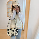 Women Retro Flower Print Hit Color Shoulder Bag Winter Plush Messenger Bags