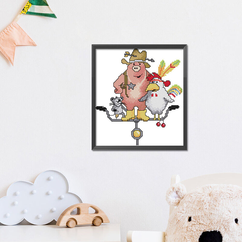 Partial Cross Stitch Animals Friends 14CT DIY Printed Needlework Home Decoration