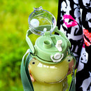 Frog Water Bottle with Straw and Strap Plastic Drinking Bottle Leakproof~