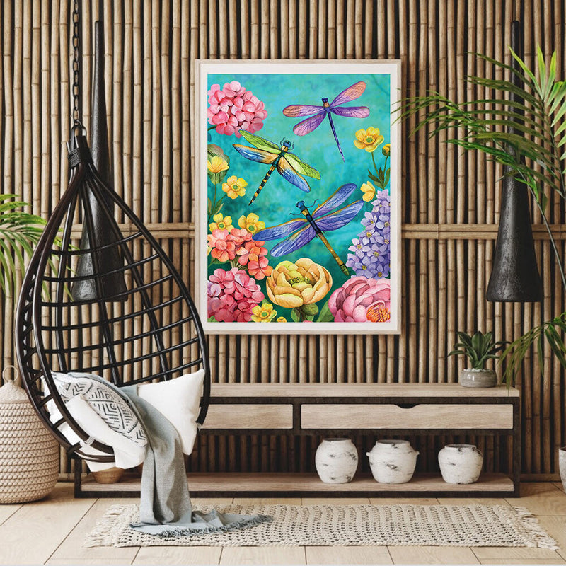 Dragonfly in Flower Oil Paint By Number DIY Handpainted on Canvas Wall Art
