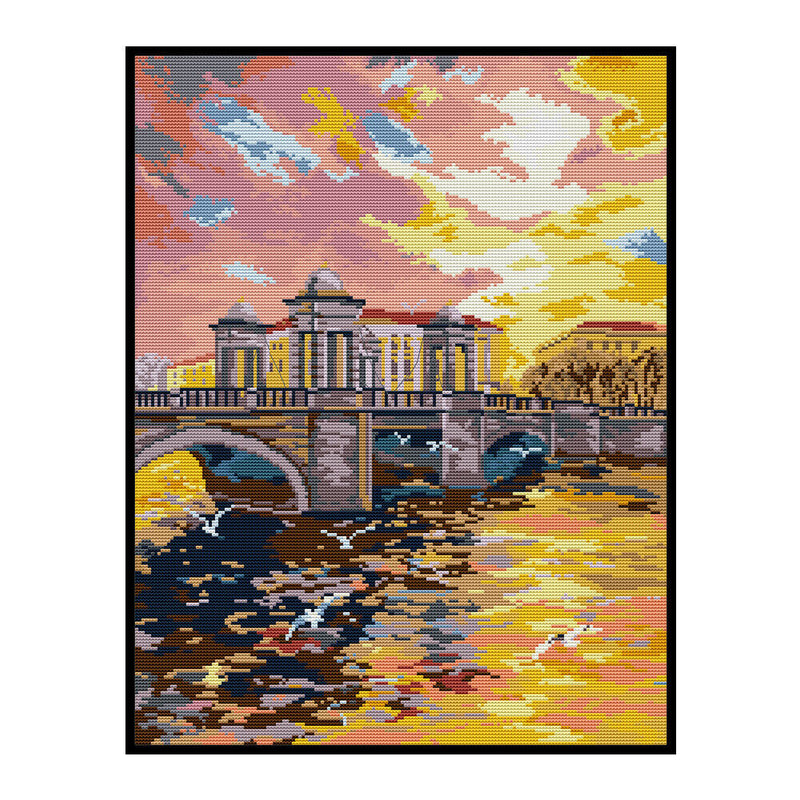 Full Cross Stitch 14CT Cotton Thread DIY Morning Glow Handmade Stamped Crafts