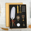 Retro with Nib Ink Bottle Calligraphy Feather Writing Dip Pen Kit (White) Newly