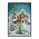 Full Embroidery Print 2 Strands Stamped Cross Stitch DIY Church in Snow 14CT Kit