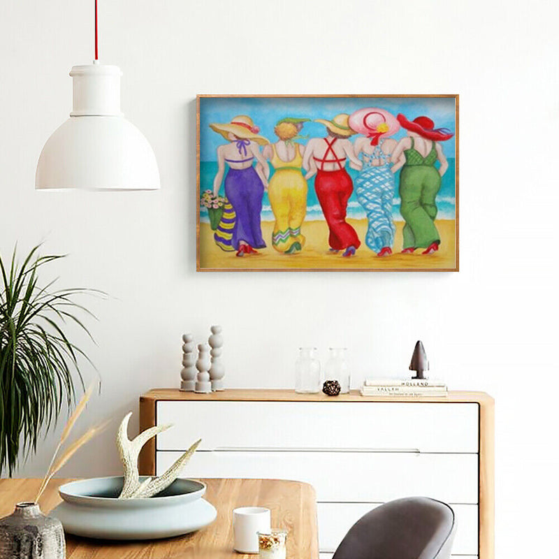 Women on Beach Colouring Oil Canvas Picture DIY Hand Painted Paint By Number Kit