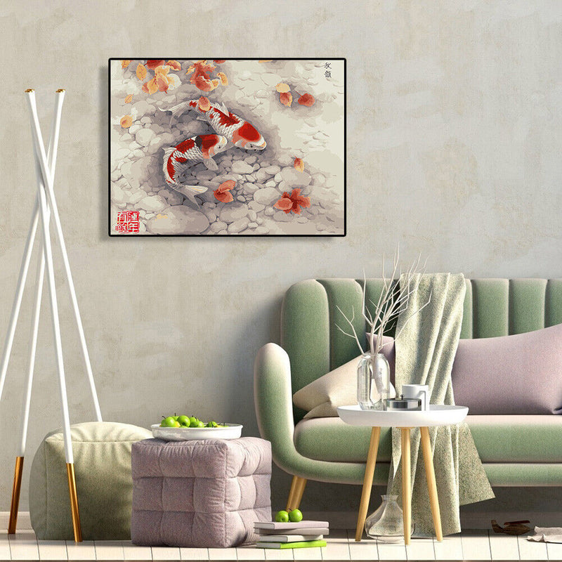 Painting By Numbers DIY Fish Leaf Canvas Oil Art Picture Home Wall Decor Kit