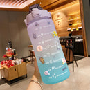 2L Large Capacity Gradient Color Water Bottle Straw Cup Sport Travel Fitnes
