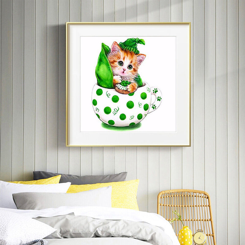 DIY Diamond Painting Part Special Shaped Drill Cat in Cup Rhinestone Modern Art