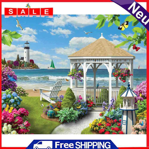 Painting By Numbers DIY Seaside Pavilion Canvas Oil Art Picture Home Decor Kit