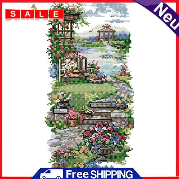 14CT Partial Cross Stitch Garden Path Stamped DIY Cotton Thread Print Needlework