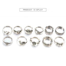 11 Pcs/set Bohemian Retro Crystal Flower Leaves Hollow Gem Set Ring R5C8