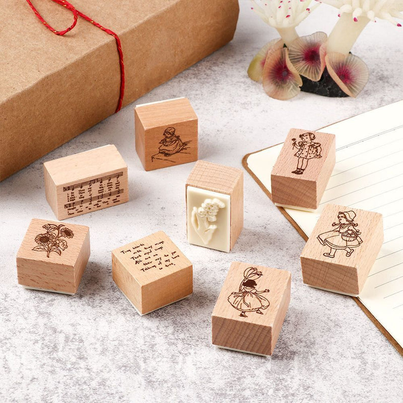 DIY Albums Forest Plants Wooden Rubber Stamp Flower Girl Printed Scrapbooking
