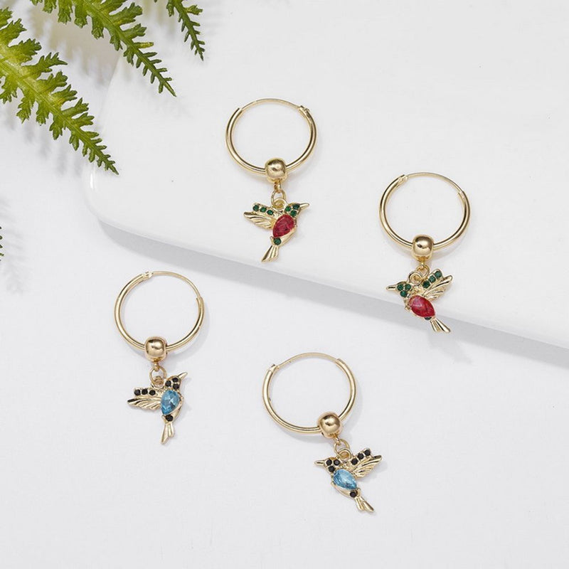 Design Hummingbird Drop Earrings Pendant Necklace Crystal Birds Long Tassel