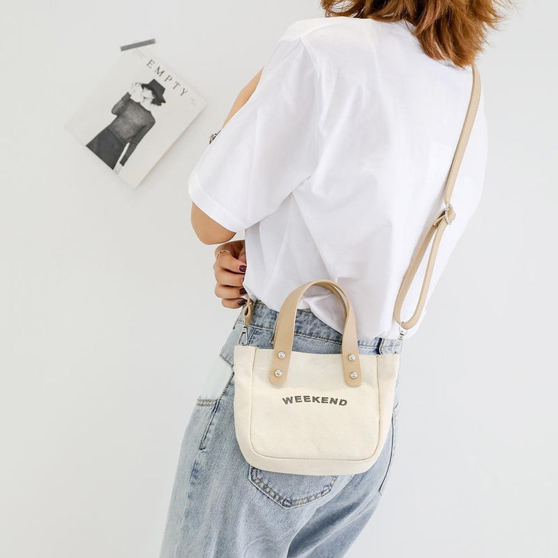 Letter Print Shoulder Satchel Handbags Canvas Women Crossbody Bags (White)