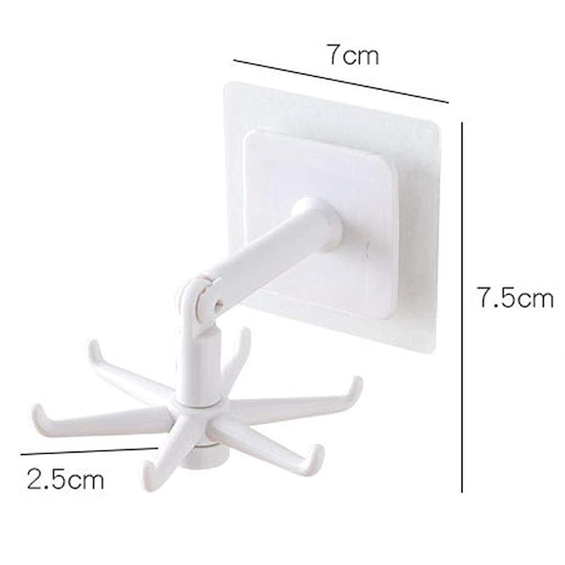 360 Degree Rotating & 180 Degree Tilt Kitchen Hook Rack 6-Claw (White)