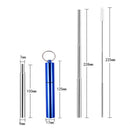 3pcs Portable Steel Telescopic Reusable Drinking Straw with Brush (Blue) Newly