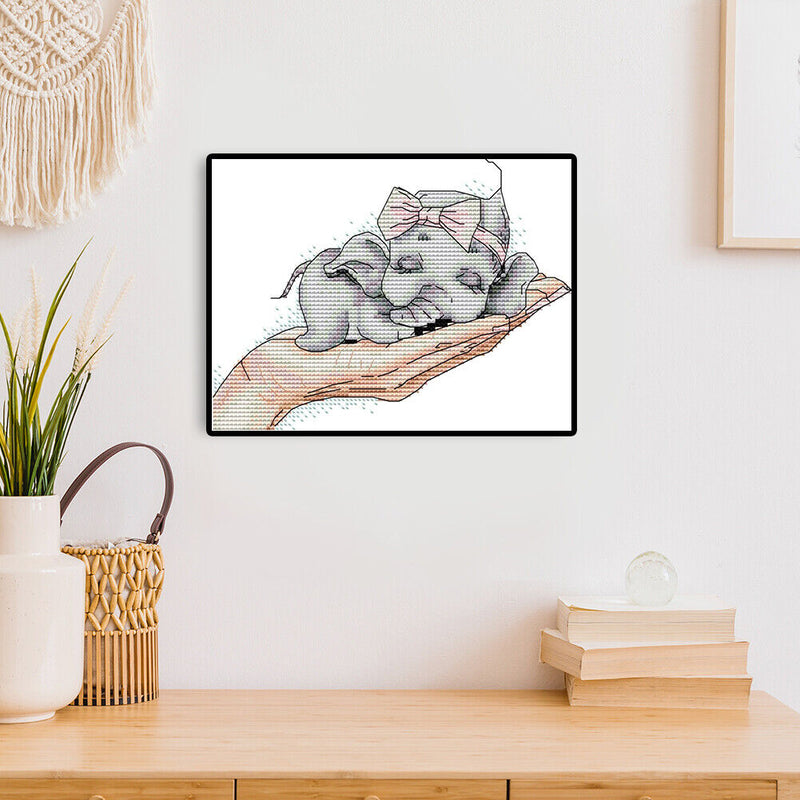Partial Cross Stitch Art Paint 14CT Stamped Elephant Embroidery Wall Ornament