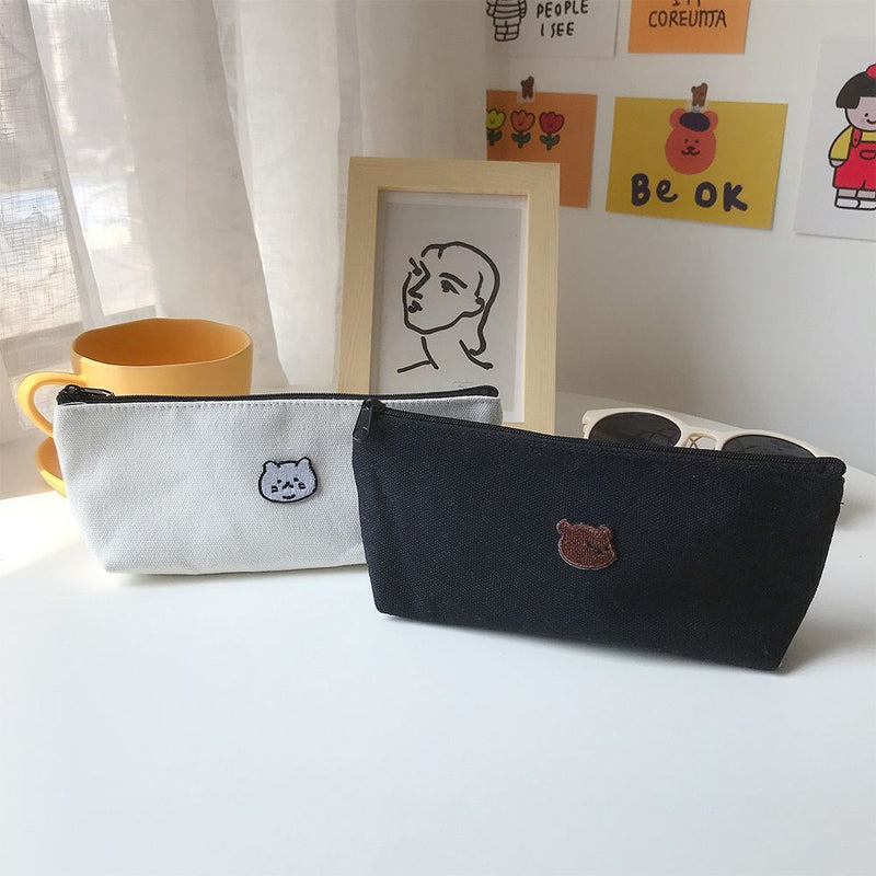 Stationery Supplies Cute Embroidery Bear Cat Pen Box Pencil Case Cosmetic Bag