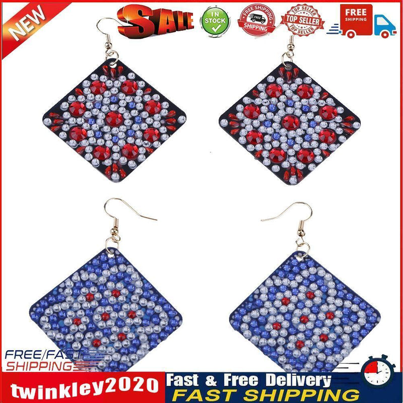 5D DIY Diamond Painting Earrings Double-sided Square Drop Earrings (RZ010) Newly