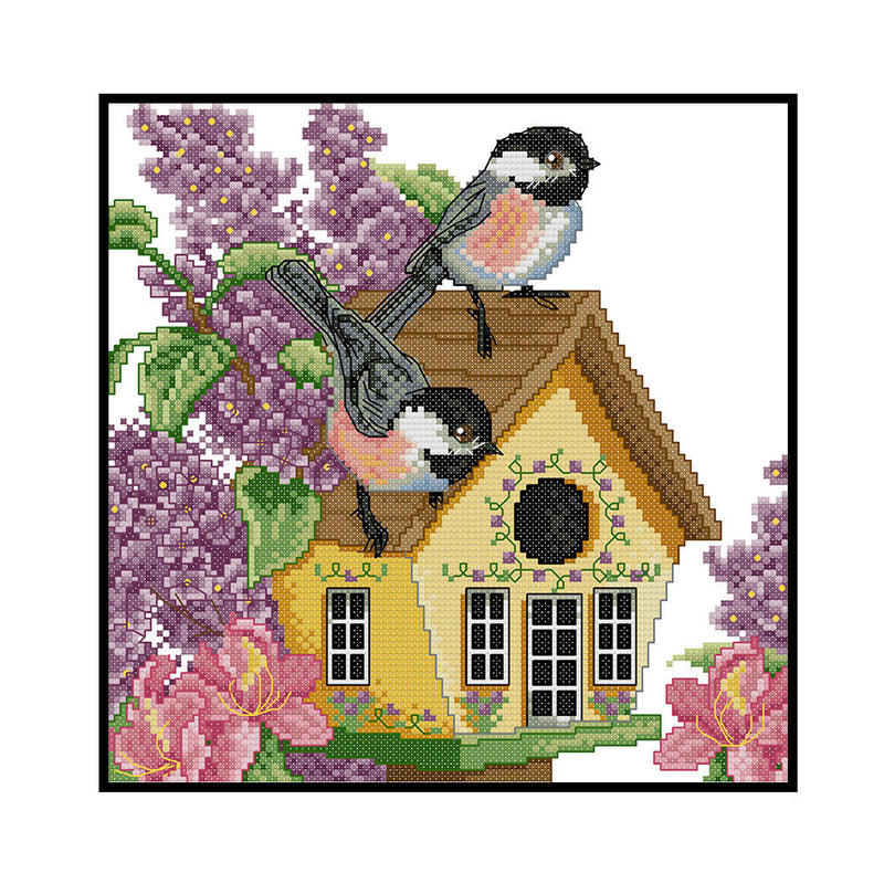 Partial Cross Stitch Birds House Embroidery Cotton Thread DIY Needleworks