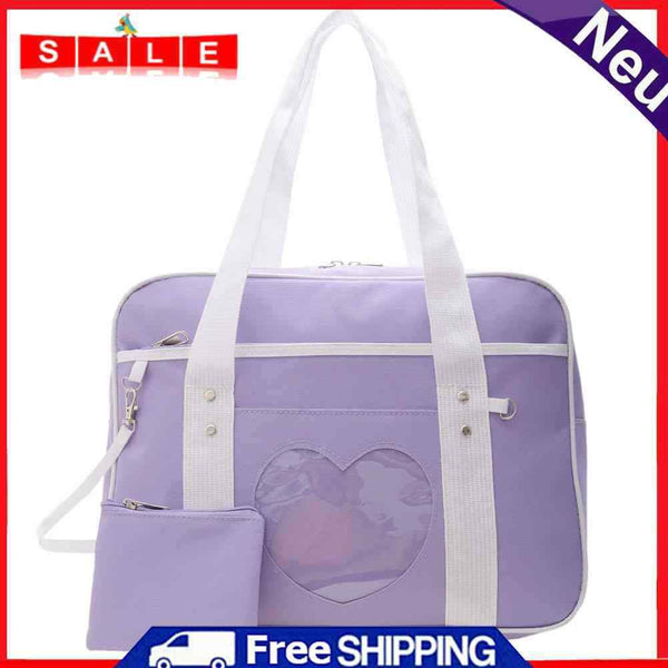 Cute Women Large Canvas Heart Patchwork Shoulder Bag Transparent Travel Handbags