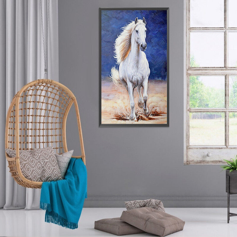 5D DIY Diamond Painting Kits White Horse Full Round Drill Wall Decor Art Cr