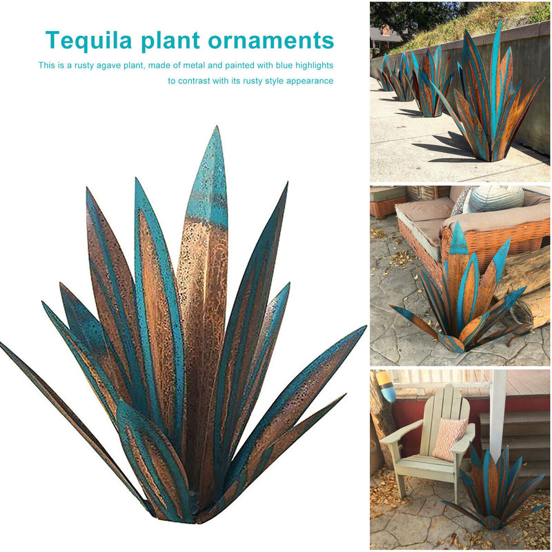 Rustic Sculpture, Metal Agave,  DIY Iron Art Statue Plant for Garden (Blue)