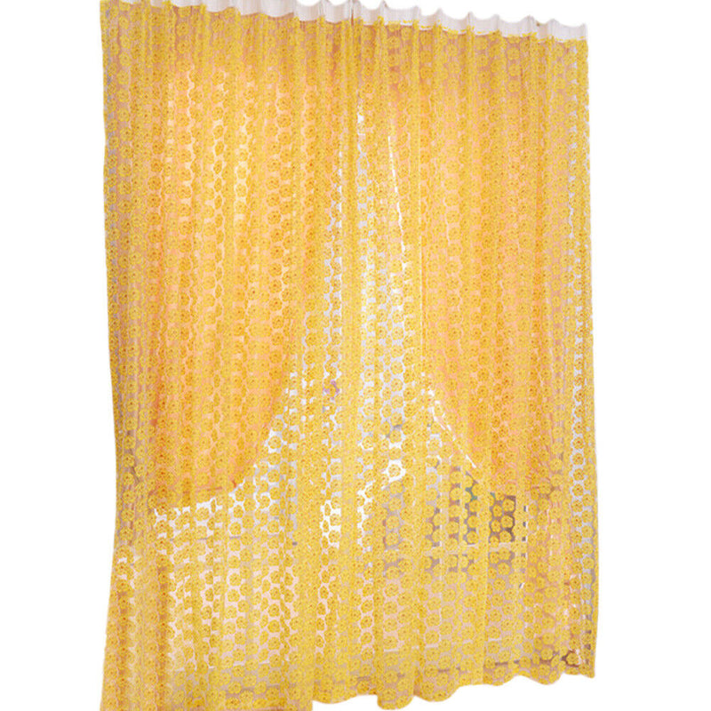 Balcony Window Curtain Rose Pattern Sheer Voile Tulle Valances Yellow