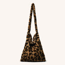 Retro Plush Messenger Bag Big Capacity Women Shoulder Tote (L Leopard)