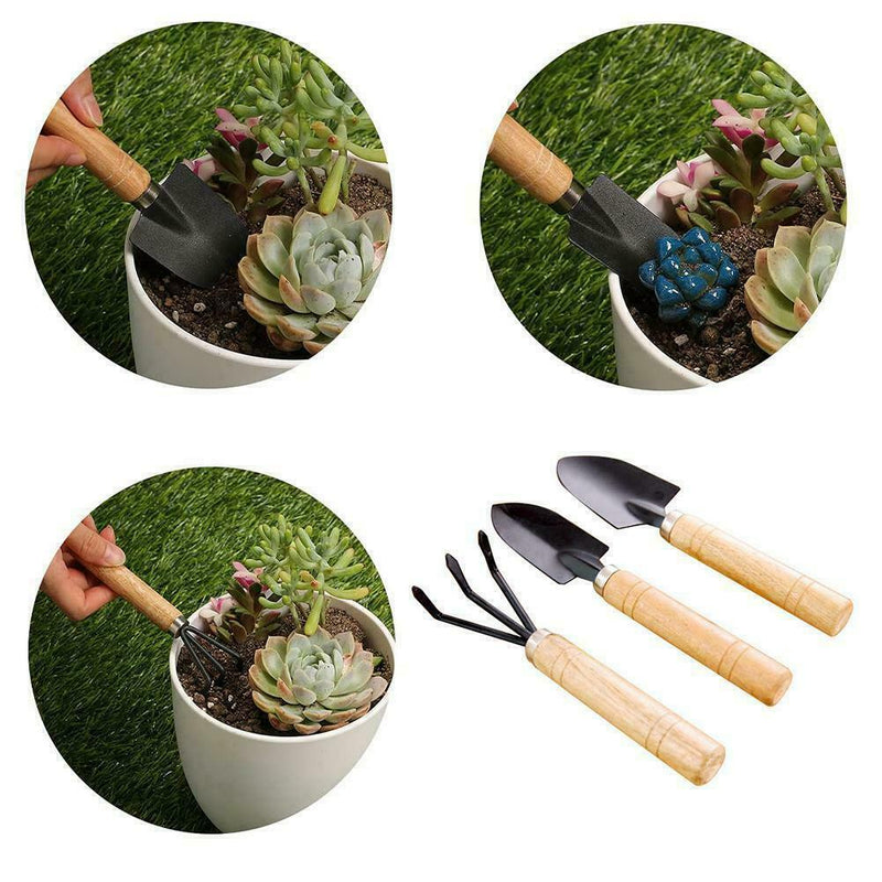 Wooden Handle Mini Shovel Household Three-piece Set S2W5