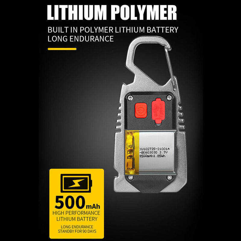 COB LED Mini Keychain Flashlight Torch 7 Modes Waterproof Camping Survival Light