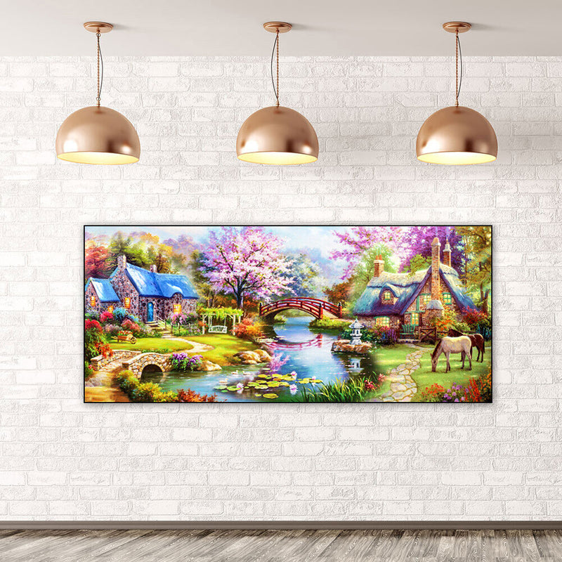 Woods Hut Waters Oil Paint By Numbers DIY Canvas Wall Picture Craft Home De