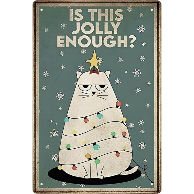 Christmas Tree Cat Plate Metal Tin Sign Plaque for Bar Pub Decorative Iron
