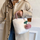 Fashion Furry Fluffy Soft Plush Cute Cherry Bags Shopping Bags Totes Handbags