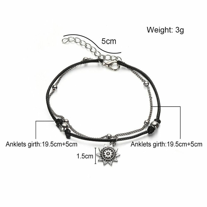 Women Summer Beach Leather Jewelry Anklets Sun Pendant Beads Charm  Foot Chain