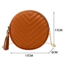 Women PU Leather Embroidery Thread with Tassel Zipper Shoulder Bag (Brown)