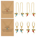 Red Blue Hummingbird Pendant Necklace Long Tassel Drop Earrings Crystal Birds