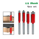 4pcs 1/4 Shank Straight Flush Trim Router Bit with Bearing Set Milling Cutter