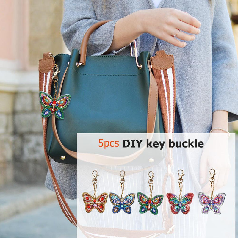5pcs DIY Full Drill Special Shaped Diamond Painting Butterfly Women Keychain