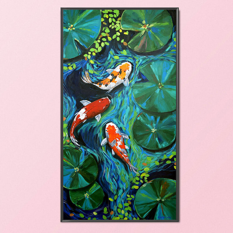 Full Cross Stitch 11CT Cotton Thread DIY Koi Printed Embroidery Hanging Painting