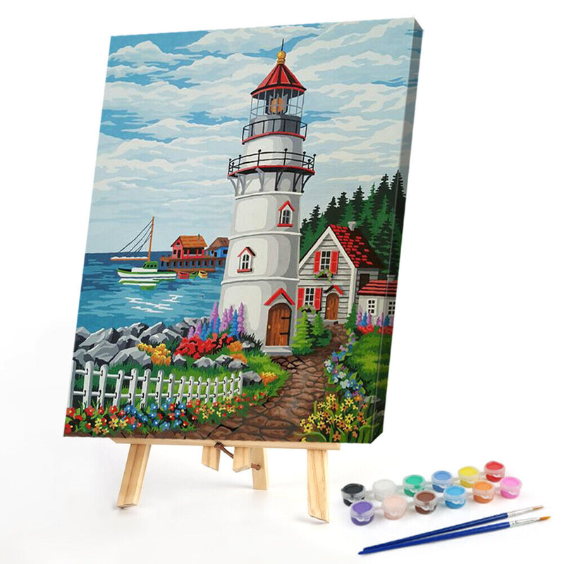 Hand Painted Oil Paint by Numbers DIY Lighthouse Drawing Wall Decoration Gift