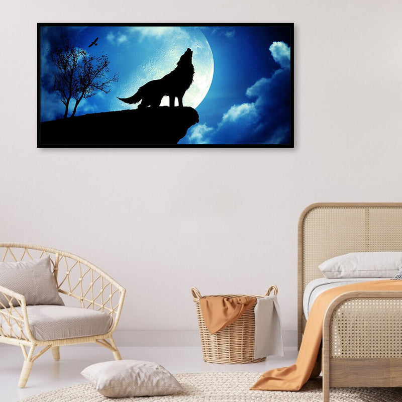 5D DIY Full Round Drill Diamond Paint Night Wolf Mosaic Rhinestone Art Pict