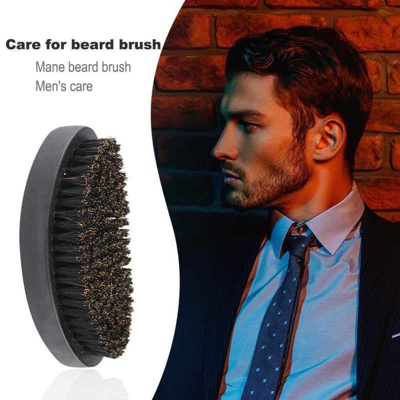 Oval Portable Boar Bristle Beard Brush Men Beard Care Shaving Brush (Black)