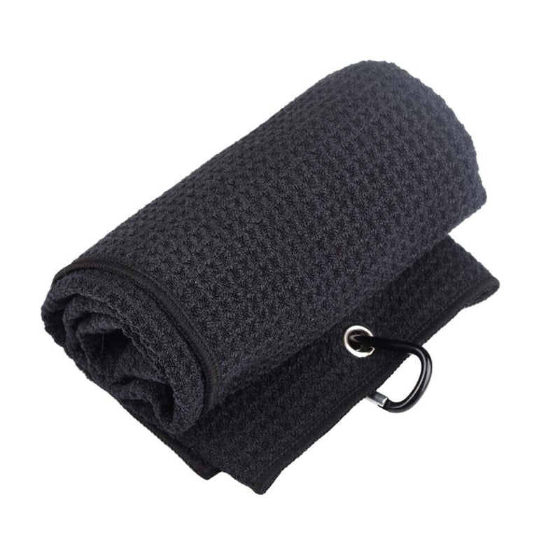 Golf Towel 41x54cm Tri-Fold Microfiber Waffle Towel Sweat-absorbent (Black)