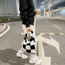 Women Plush Fur Checkerboard Pattern Handbag Winter Square Shoulder Bag