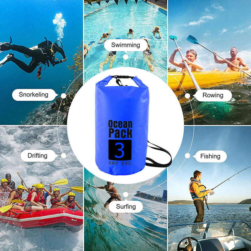 Waterproof Dry Bag Pack Sack Swimming Kayaking Boat Trekking (3L Dark Blue)
