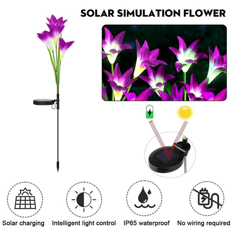 LED Solar Power Lily Flower Light Stake Lamp Garden Path Decoration/