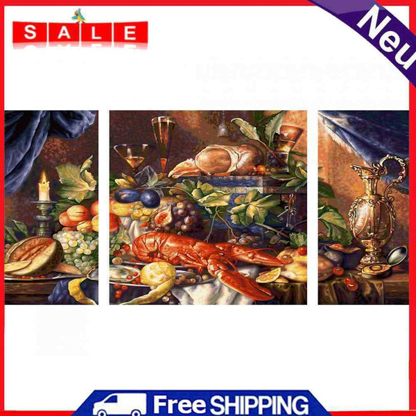 3pcs Various Foods Oil Paint By Numbers Kits DIY Handpainted Home Decoration