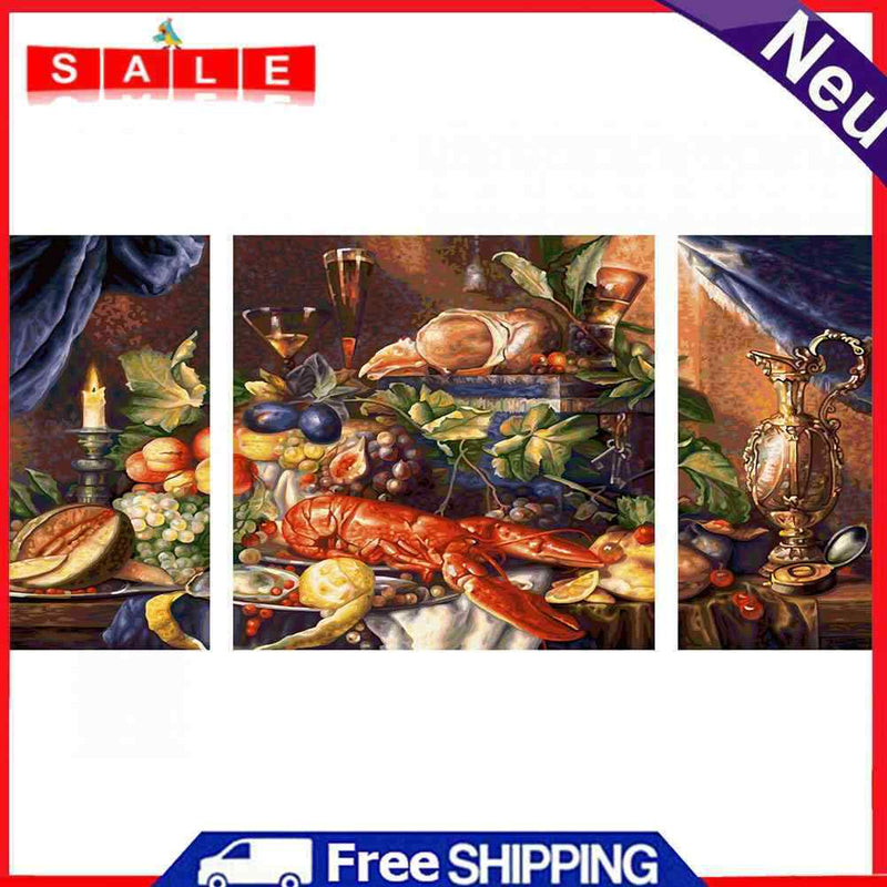 3pcs Various Foods Oil Paint By Numbers Kits DIY Handpainted Home Decoration
