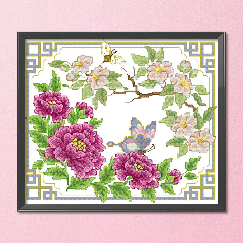Partial Embroidery Flower Butterfly 14CT Printed Cross Stitch Cotton Kit Decor