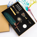 Retro with Nib Ink Bottle Calligraphy Feather Dip Pen Kit (Dark Green) Newly